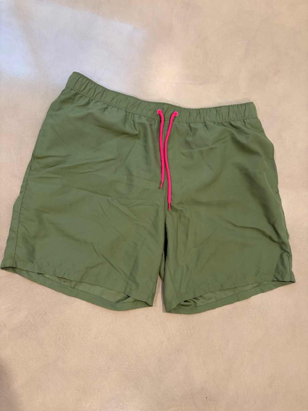 ASOS Olive Green Swim Trunks with Pink Drawstring